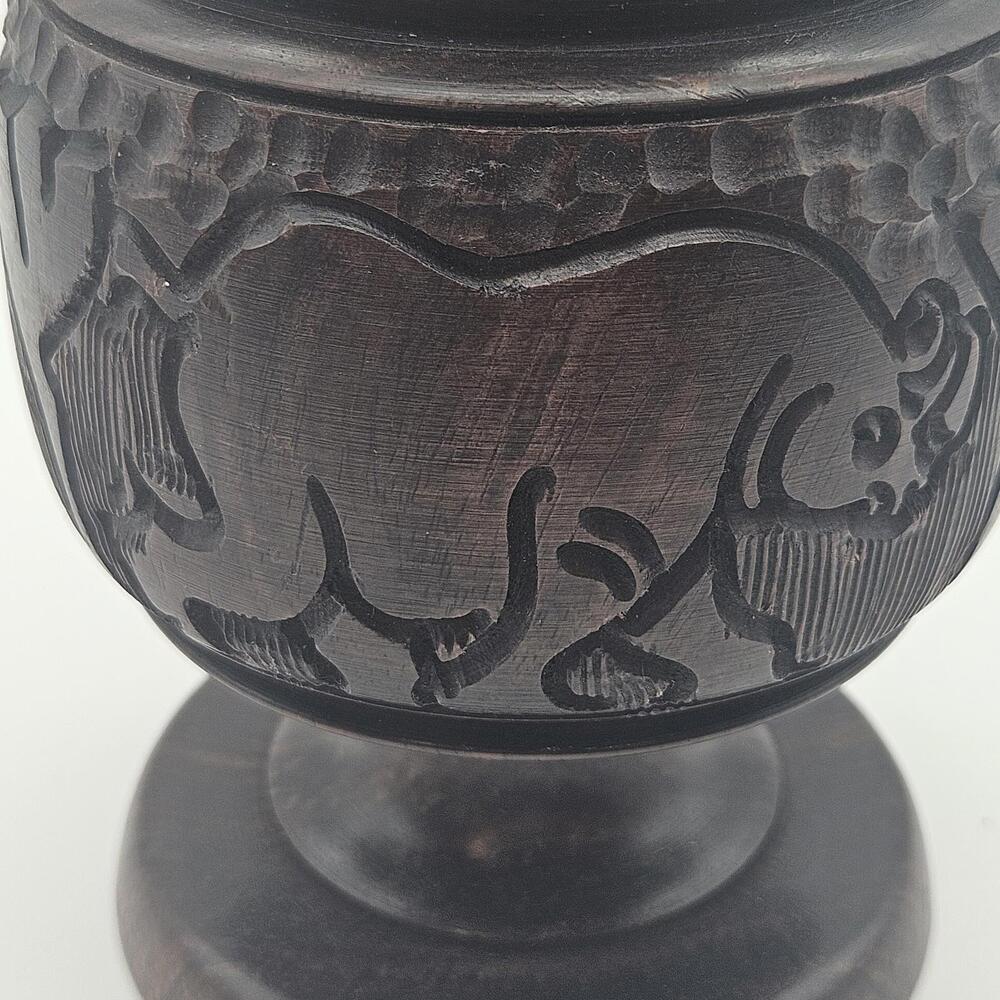 Wood Hand Carved Vase Elephant/Rhinoceros  Vase 9.5" Heavy Kenya - Picture 4 of 9
